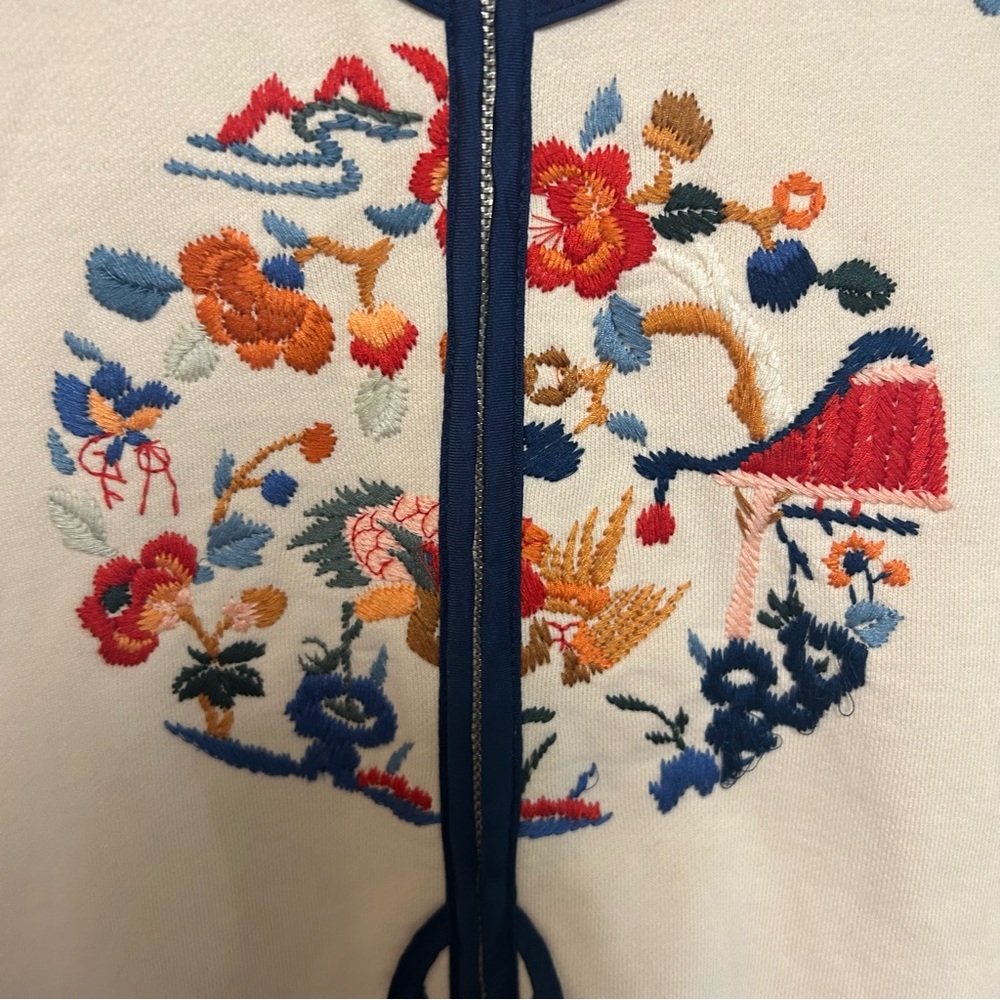 Y2K lucky brand L zip up hoodie Asian design floral embroidery sweatshirt boho - Picture 10 of 14